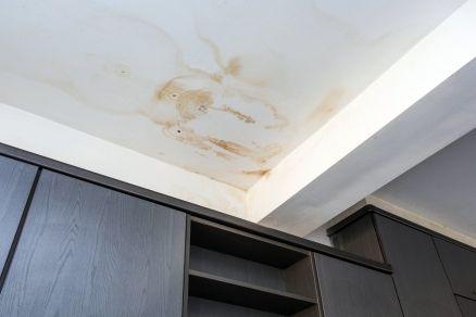 Plafond humide avec cercles bruns causés par la condensation