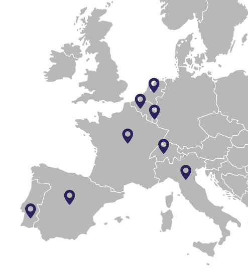 Kaart met de 8 landen waarin Murprotec actief is 